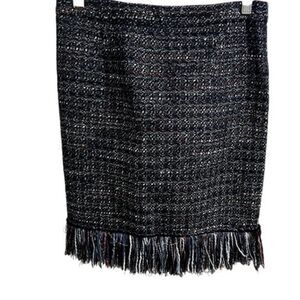 For The Republic Tweed Fringe Hem Pencil Skirt size 6 blue pink